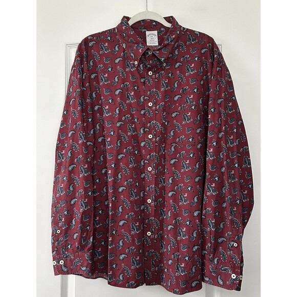 Brooks Brothers Mens XXL Burgundy Red Blue Paisley Regent Cotton Button Down - Picture 3 of 10